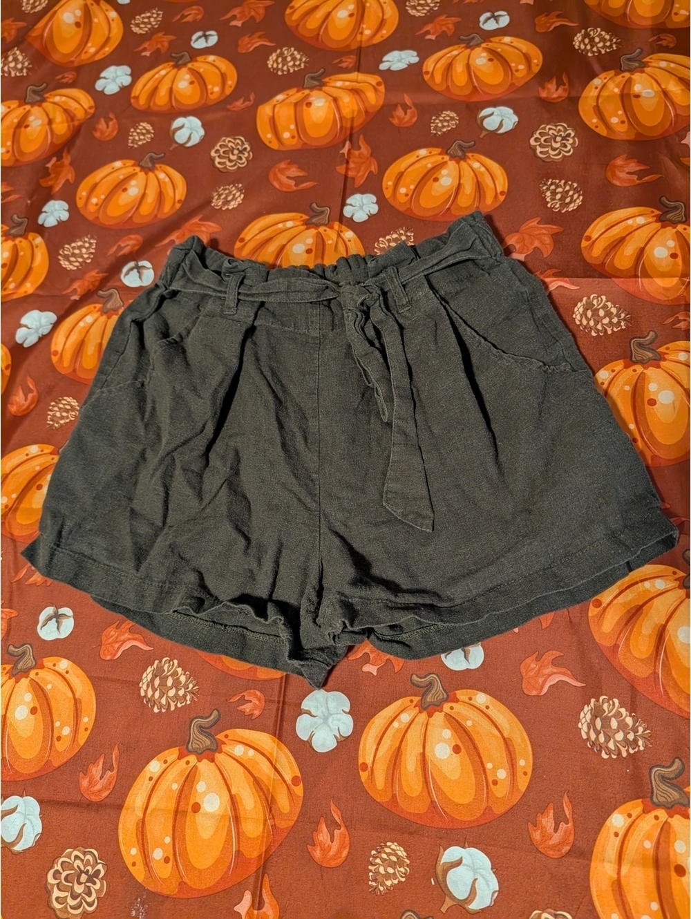 Ardene Olive/Brown Paperbag Waist Tie-Front Shorts